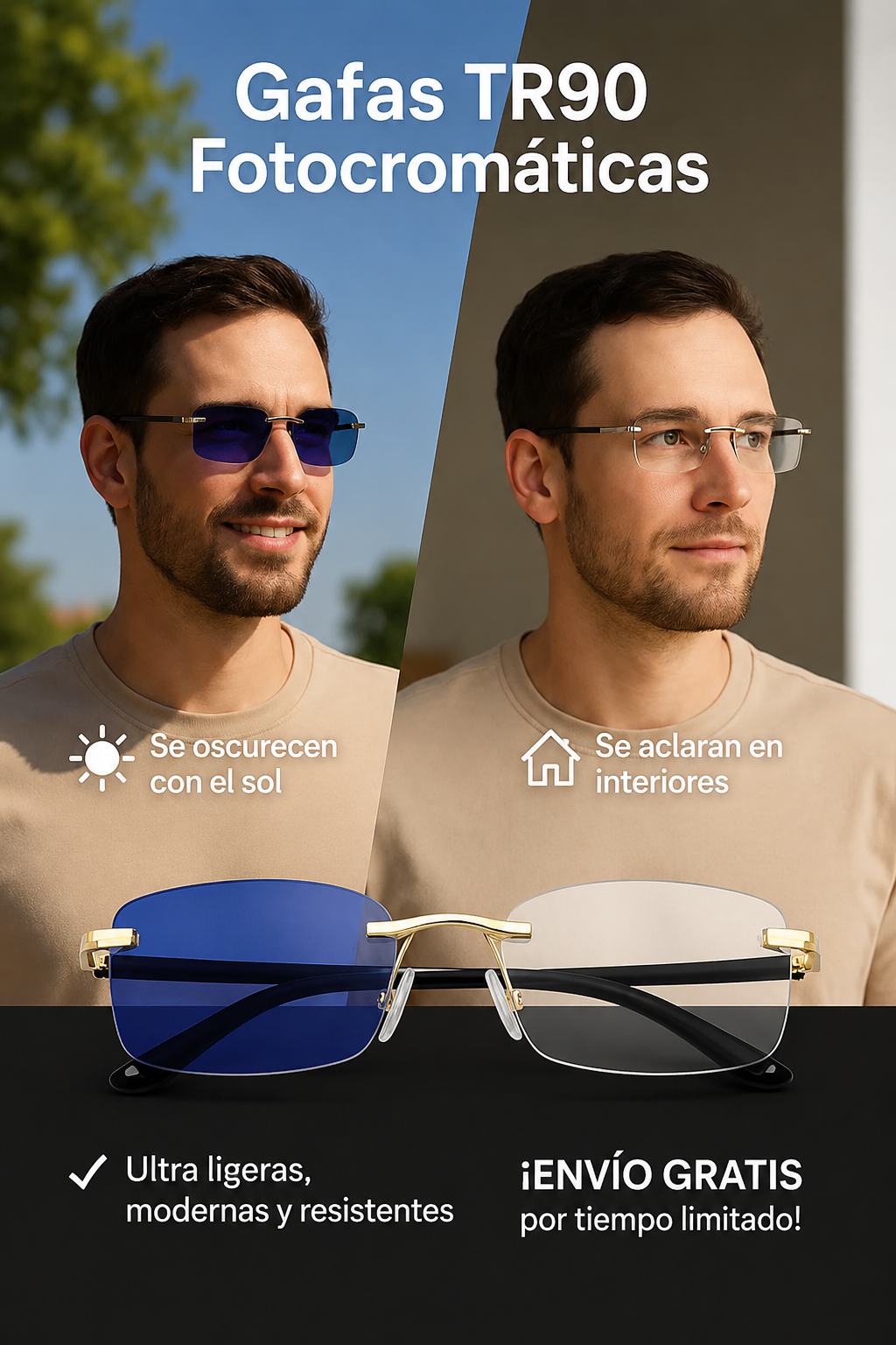 GAFAS TR90 FOTOCROMÁTICAS 2X1 – VISIÓN CLARA DE DÍA Y DE NOCHE