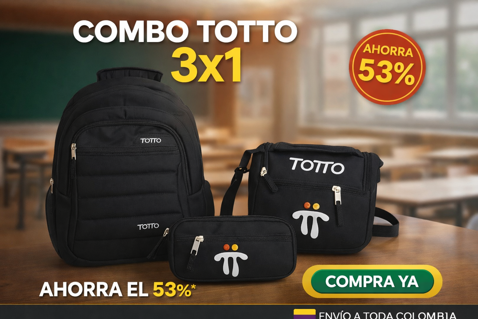 PROMO, BOLSO TRIO CABALLERO UNICOLOR
